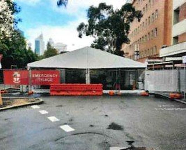 Emergency triage marquee set up outside a Perth hospital emergency department
