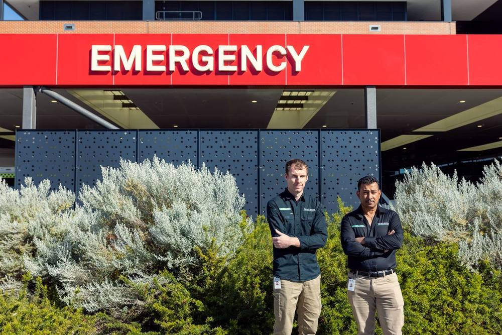 Foster’s medical electrical team outside a hospital emergency department